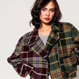 Dressed in LALA Sagittarius Half + Half Plaid Moto Jacket - NWT